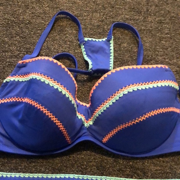 Shade & Shore Brand Bikini Top- 38B & Bottom- XL Blue, Teal, Orange Swimsuit - Picture 2 of 6